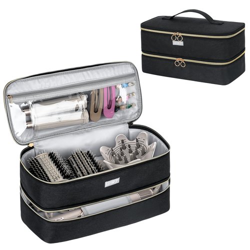 Travel Carrying Case Compatible with Shark Flexstyle Styler/Hair Dryer,Double-Layer Hair Hot Tools Storage Bag Compatible with Dyson Airwrap Styler/Supersonic Hair Dryer and Attachments,Black-Bag Only