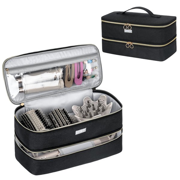 Travel Carrying Case Compatible with Shark Flexstyle Styler/Hair Dryer,Double-Layer Hair Hot Tools Storage Bag Compatible with Dyson Airwrap Styler/Supersonic Hair Dryer and Attachments,Black-Bag Only