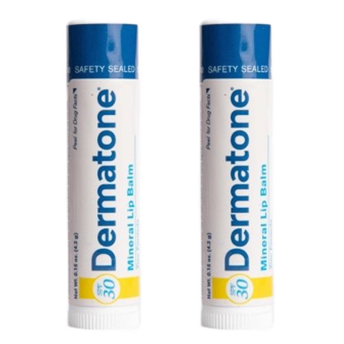 Dermatone Mineral Lip Balm Stocking Stuffer | Moisturizing, Reef Safe, Oxybenzone Free | SPF 30 Sun Protection | Zinc Oxide Lip Sunscreen | Jojoba Seed Oil & Vitamin E | 0.15 oz (2-Pack)