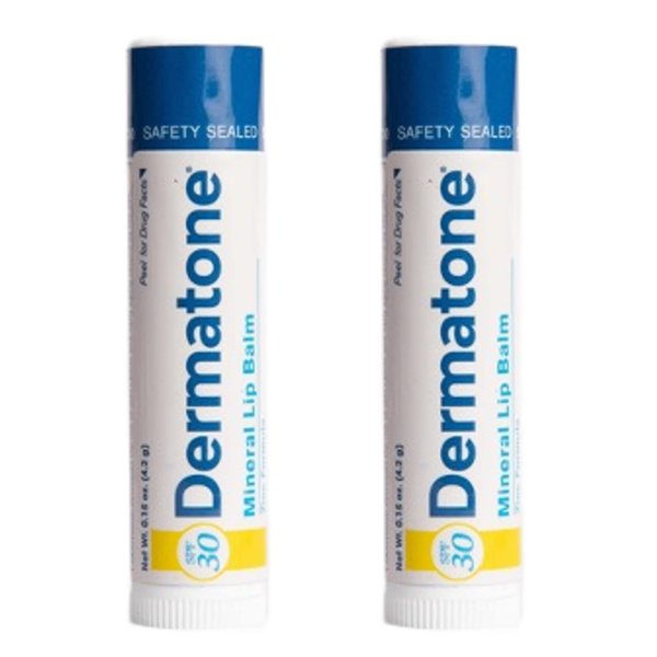 Dermatone Mineral Lip Balm Stocking Stuffer | Moisturizing, Reef Safe, Oxybenzone Free | SPF 30 Sun Protection | Zinc Oxide Lip Sunscreen | Jojoba Seed Oil & Vitamin E | 0.15 oz (2-Pack)