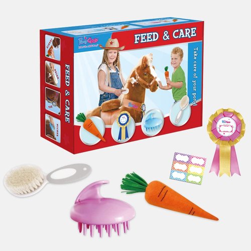 PonyCycle Unicorn Horse Toys Grooming Kit, Feed & Care, 5 Piece Assortment. Groming Brush, Pet Brush, Carrot, Sticker, Name Tag Perfect Pony Toys Gifts for Girls Kids - Model E, U and Model X