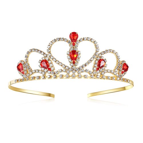 Lovelyshop Red Gems Rhinestone Gold Tiara for Little Kid Big Kid Prom Birthday Prinecess Crown