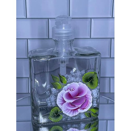 Hand painted Pink Rose Soap or Lotion Dispenser