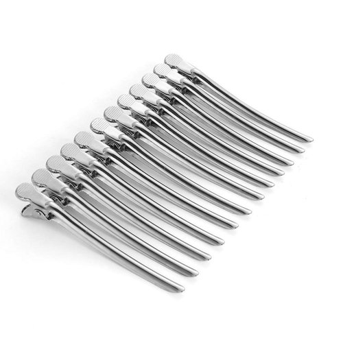 Drayas 12Pcs/set 3.7 Inches Metal Hair Clips for Styling and Sectioning,Dividing Duck Bill Clips with Prevent slippery Holes, Professional Salon Hair Clips for Women and Girls (Silver)