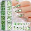Green Nail Art Rhinestone, 3D Crystal Nail Diamond Gem, Flatback Rhinestones Multi Shapes Sizes Nail Design for Women Girls Manicure Charms Decorations, DIY Jewelry Making Craft Supplies