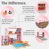 BR Play Wooden Dollhouse - Portable and Foldable Doll House with Little People Figurines & Dollhouse Accessories - Classic Preschool & Toddler Toy with Dollhouse Furniture & Pretend Swing Playset.