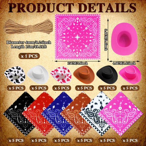 PPXMEEUDC 30 Set Plastic Mini Cowboy Hats Tiny Western Cowgirl Hat Cute Miniature Hat West Party Crafts for Cowboy Cowgirl Party Supplies