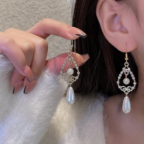 Sttiafay Vintage Crystal Pearl Drop Earrings Teardrop Pearl Earrings Gold Long Tassel Pearl Earrings Cz Pearl Teardrop Bridal Earrings Jewelry for Women