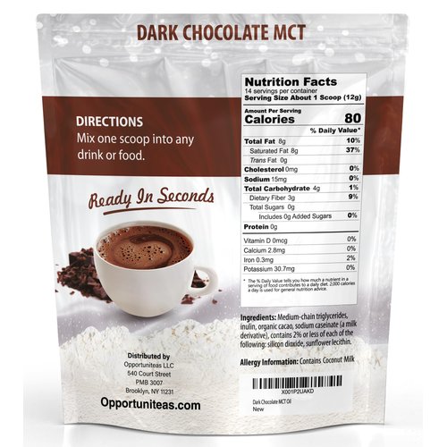 Opportuniteas MCT Oil Powder, Keto Creamer for Coffee, Drinks&Smoothies, Low Carb Keto Friendly, Boost Energy&Mental Focus, Supplement for Ketogenic Diet, Gluten Free&Non-GMO, Dark Chocolate 6 oz