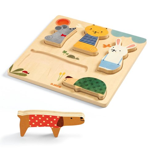 DJECO Woodypets Wooden Puzzle - Adorable Animal Puzzle Game for Kids - Fun & Engaging Activity for Friends & Family, Educational Toys for Children 12+ Months Girls & Boys