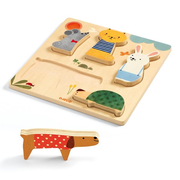 DJECO Woodypets Wooden Puzzle - Adorable Animal Puzzle Game for Kids - Fun & Engaging Activity for Friends & Family, Educational Toys for Children 12+ Months Girls & Boys