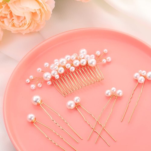 9 Pcs Wedding Pearl Hair Comb, Bridal Hair Pins U Pearl Shaped Hair Accessories Pearl Hair Clips Bobby Clips for Women Brides Bridesmaids