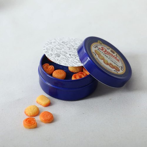 SXFSE Dollhouse Decoration Accessories, 1:12 Dollhouse Ornament Miniatures Cookies Blue Tin Box Set