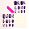 Purple Marbling Press on Nails Medium Artificial False Nails with Gold Foil Design Square Acrylic Nails Full Cover Reusable Glossy Coffin Fake Nails French Stick on Nails Set Glue on Nails for Women