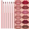 evpct 6Pcs Retractable Lip Liner Pencils Set for Shaping & Sculpting Lips, Ruby Mauve Red Rose Nude Pink Plum Purple Taupe Brown Creamy Matte Velvet Pigmented Rich Lip Colors Liner Crayon Lipstick 02
