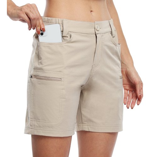 Willit Women's Shorts Hiking Cargo Golf Shorts Outdoor Summer Stretch Shorts with Pockets Water Resistant Khaki XL