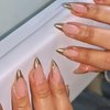 SINHOT Stiletto Press on Nails Long Almond Fake Nails Gold Glitter Acrylic Nails Glossy Glue on Nails French Tip Artificial Nails Stick on False Nails with Design 24 pcs