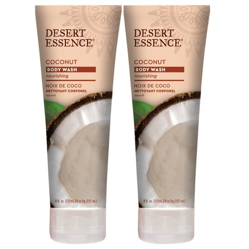 Desert Essence Coconut Body Wash Deep Hydration Infused with Moisture-Rich Botanicals Jojoba Oil, Organic Coconut & Shea Butter - Vegan, Gluten-Free, Cruelty-Free - 8oz (Pack of 2)