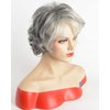 SEVENCOLORS Short Grey Wigs for White Women Layered Mixed Silver Curly Wigs with White Bangs Grandma Synthetic Hair Gray Wigs for Older Women