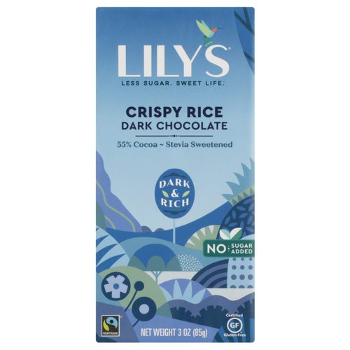 Lily's Dark Chocolate Bar with Stevia, Crispy Rice, 3 Ounce (Pack of 12)