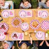 Justforjoyful 96Pcs Preppy Party Supplies Pink Smile Face Paper Plates Napkins Preppy Smile Face Party Tableware Set Preppy Smile Face Dinnerware for Birthday Party Baby Shower Decoration Serve 24