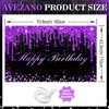 Avezano Purple Happy Birthday Banner for Women Girls Purple and Black Happy Birthday Party Decorations Glitter Diamonds Sweet 16 18th 21th Birthday Party Supplies 70.8 x 43.3 Inch