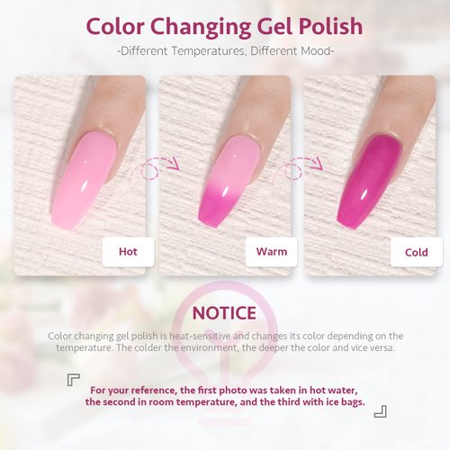GAOY Color Changing Gel Nail Polish Set of 6 Temperature Changing Colors Including Red Pink Purple Mood Changing Gel Manicure Kit for Nail Art Home DIY