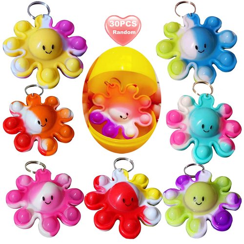 30Pcs Rainbow Bulk Ocean Octopus Mini Pop Backpack Keychain Toy for Student Prizes , Summer Party...