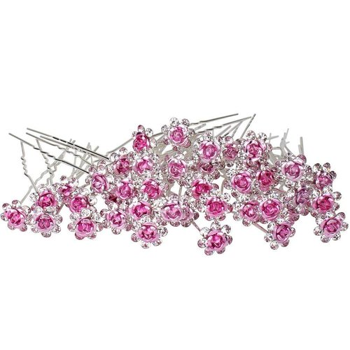 WOIWO 20 PCS Crystal Hair Pins Rose U-sharped Design Metal Hair Pins Fit for Women and Girls Hair Jewelry Accessories, Pink