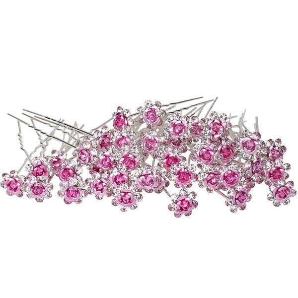 WOIWO 20 PCS Crystal Hair Pins Rose U-sharped Design Metal Hair Pins Fit for Women and Girls Hair Jewelry Accessories, Pink