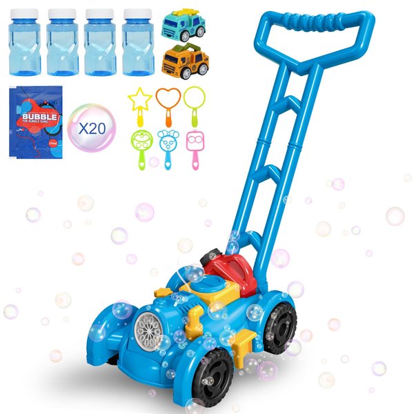 Bubble Lawn Mower Toy, Bubble Machine Toy for Children, Bubble Lawn Mower Push and Pull Toys Outdoor Toys for Toddlers Preschool Boys Girls Birthday Gifts (Azure Blue)