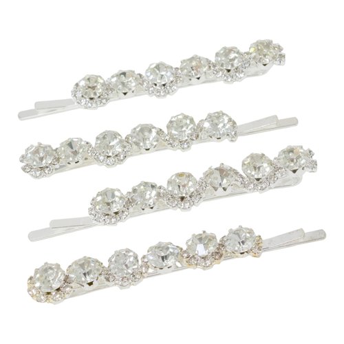 yueton 4PCS Bling Rhinestone Hair Clips Elegant Flower Shaped Rhinestone Hair Pins Silver Bobby Pins Sparkly Hair Accessories for Women