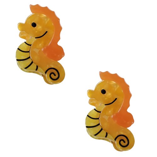 Funny Mini Hippocampus Hair Clip,Acetate Hair Clip,Small Claw Clip for Women,Pack of 2,Orange