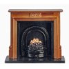 Melody Jane Dollhouse Walnut Fireplace with Fire in Black Grate Miniature Furniture 1:12