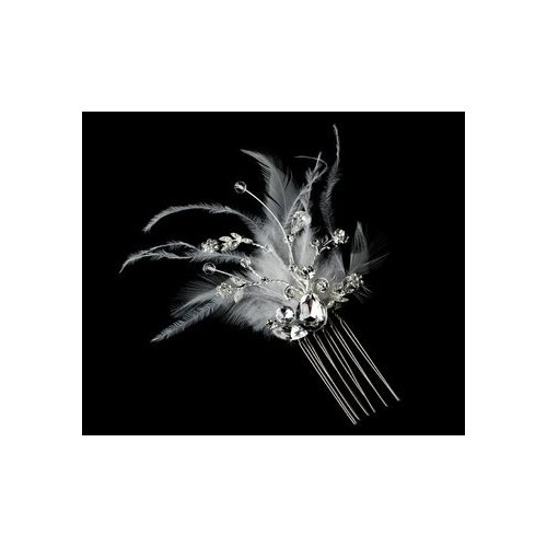 Gorgeous Rhinestone Dazzle WHITE Feather Bridal Hair Comb