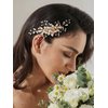 SWEETV Flower Bride Wedding Hair Comb Pearl Bridal Crystal Leaf Gold Headpiece Rhinestones Handmade Jewelry for Women and Girls