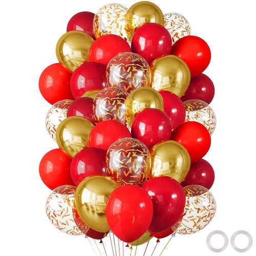 Red and Gold Balloons, 60 Packs 12 Inch Red and Gold Metallic Confetti Balloons with Ribbons for Women Birthday Wedding Bridal Shower Retirement Party Decorations Supplies