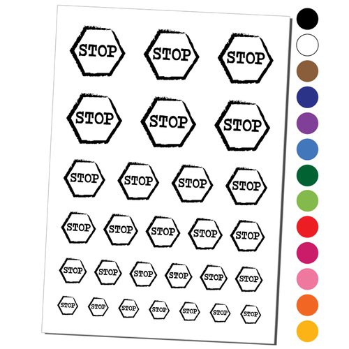 Stop Sign Sketch Temporary Tattoo Water Resistant Fake Body Art Set Collection - Red (One Sheet)