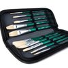 ARTIFY 10 Pieces Paint Brush Set, Intermediate Series, Includes a Carrying Case, Premium Hog Bristle Brushes for Acrylic and Oil Painting (Green - Hog Bristle)