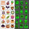 Leesgel 204 Pieces Halloween Tattoo Set for Halloween Non-Candy Treats, Glows Temporary Tattoos Special for Halloween Party Favors, Individually Wrapped Halloween Goodie Bag Stuffers for Kids