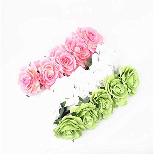 DNHCLL Rose Flower Crown Headband (Pink) for Women Girl - Handmade Polyester Hair Accessory with Elastic Bands - Perfect for Weddings, Festivals, Photoshoots, and Everyday Wear
