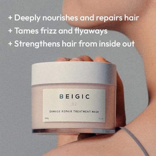 BEIGIC Damage Repair Treatment Mask - Vegan Korean Hydrating Deep Conditioning Hair Mask for Dry, Damaged, Thinning, Frizzy Hair w/Argan Oil & Vitamin E - Silicone Free Hair Care(10.06 fl oz)