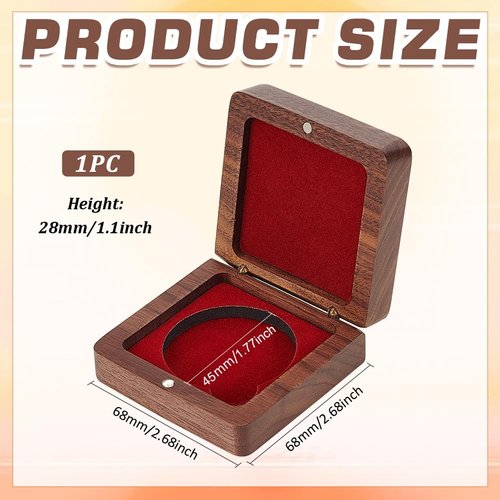 FINGERINSPIRE Single Wood Challenge Coin Presentation Display Gift Box with Dark Red Velvet Inside 40mm Coin Storrage Box Magnetic Clasp Medal Display Case Commemorative Coin Holders for Collectors