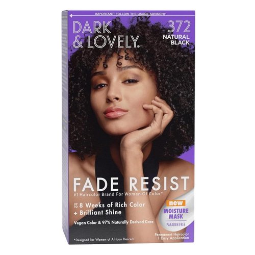 SoftSheen-Carson Dark and Lovely Fade Resist Rich Conditioning Hair Color, Permanent Hair Color, Up To 100% Gray Coverage, Brilliant Shine with Argan Oil and Vitamin E, Natural Black, Pack of 1 (105277268)