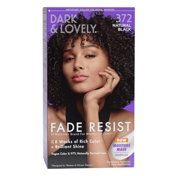 SoftSheen-Carson Dark and Lovely Fade Resist Rich Conditioning Hair Color, Permanent Hair Color, Up To 100% Gray Coverage, Brilliant Shine with Argan Oil and Vitamin E, Natural Black, Pack of 1 (105277268)