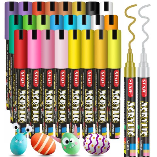 SFAIH Acrylic Paint Markers, 24 Colors 2-3mm Medium Tip Paint Pens for Easter Egg, Fabric, Canvas, Rock, Glass, Wood, Plastic, Graffiti, DIY Crafts Art Supplies for Adults Kids, Easter Egg Paint