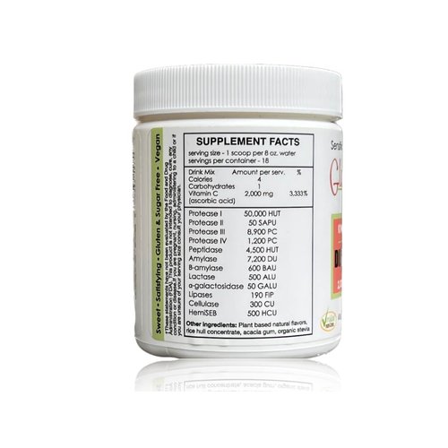 Sufficient C - Glutenizer Force Plus Kiwi-Strawberry Digestive-Ade drink mix - premium, full spectrum vegan enzymes plus 2,000 mg. gut healing vitamin C - Acid Indigestion & Stomach Bloat Solution