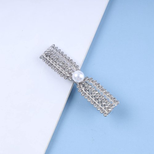 Andelaisi Vintage Crystal Pearl Hair Clip Barrette Wedding Rhinestone Hair Barrettes Silver Pearl Crystal Barrette Head Clips Bride Pearl Hairclip Decorative Headwear Crystal Wedding Headpieces