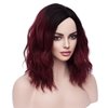 MAGQOO Burgundy Wig Wine Red Wig Side Part Dark Roots Burgundy Wig for Women Short Curly Wavy Dark Red Wigs Ombre Burgundy Synthetic Heat Resistant Wigs