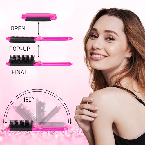 20 Pieces Travel Hair Brush Portable Folding Hair Brush with Mirror Mini Compact Hair Comb Collapsible Colorful Pocket Square Massage Brush for Family, School, Car, Bag